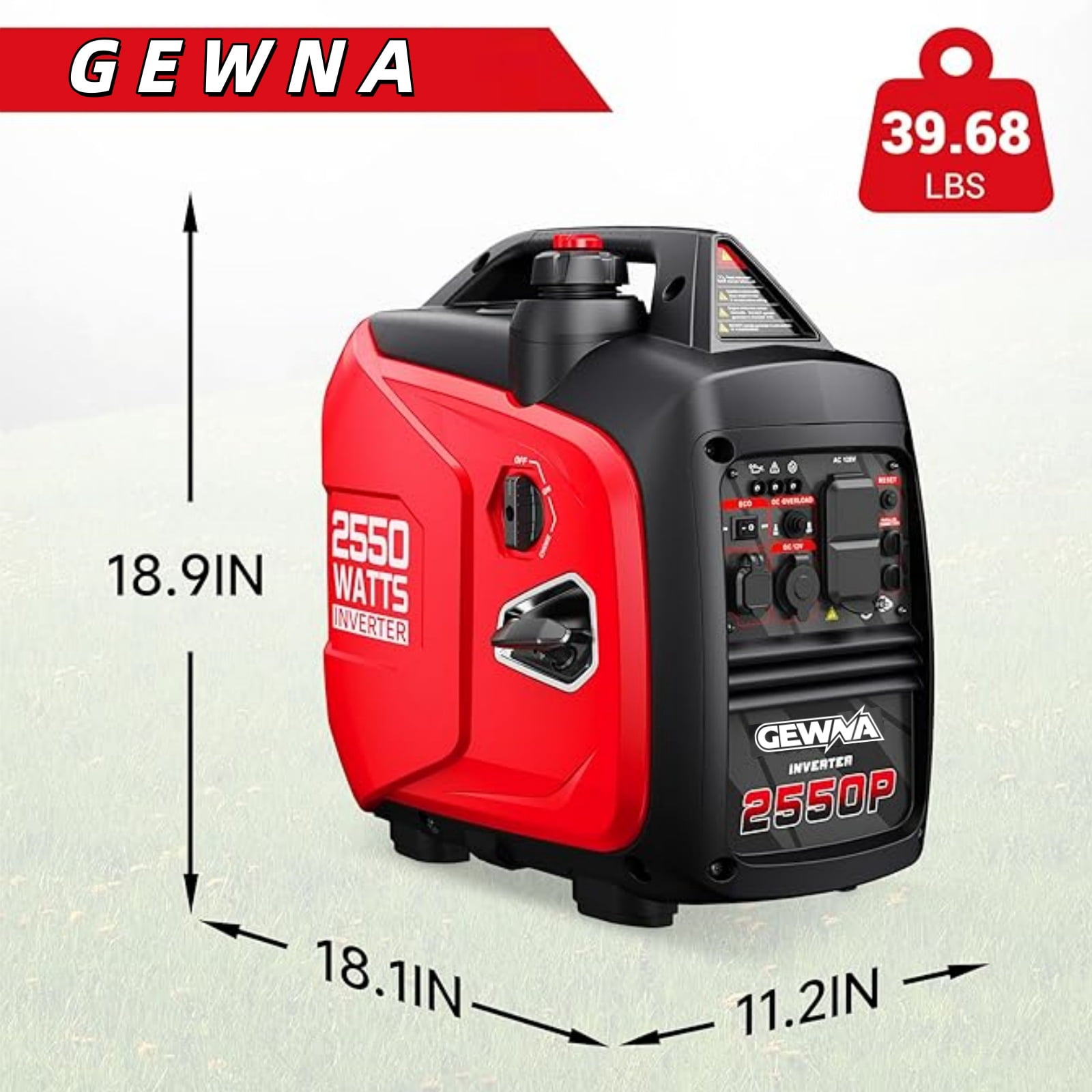 Gewna 2550W Gas Inverter Generator,Portable & Quiet,Low Oil for Home Use, Camping, Outdoor,Red