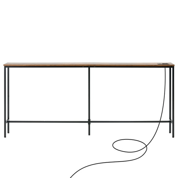 KFFKFF 70.9" Console Table, Entryway Table with 2 Sockets and 2 USB Ports, Adjustable Feet, Modern Long Narrow Console Table for Hallway Living Room