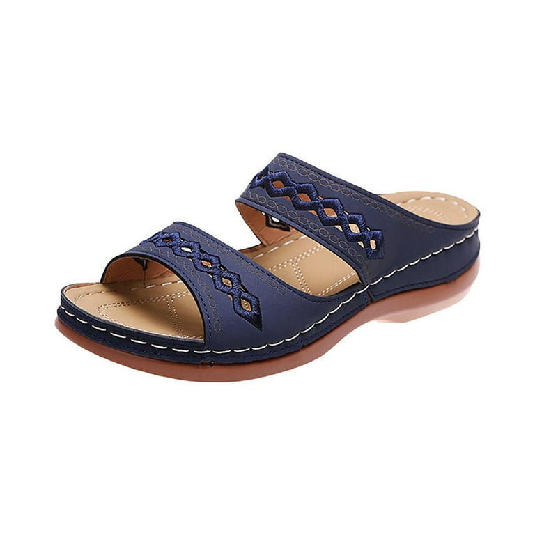 Navy blue sandals shop with arch support