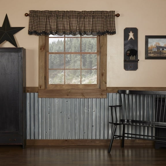 Primitive Valance Country Check Scalloped Layered Window Curtain TCC Brands