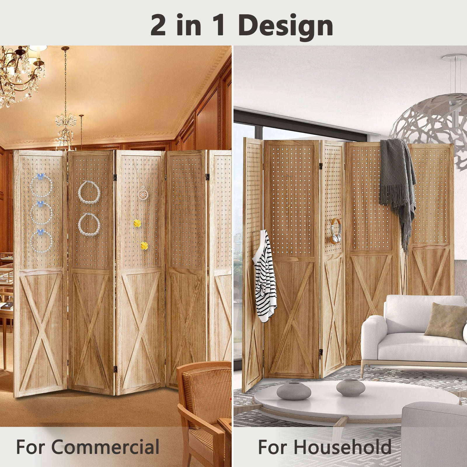 Aletheiawu 6 Panel Wood Room Divider Folding Portability Privacy Screens, No Installation Required, Light Brown