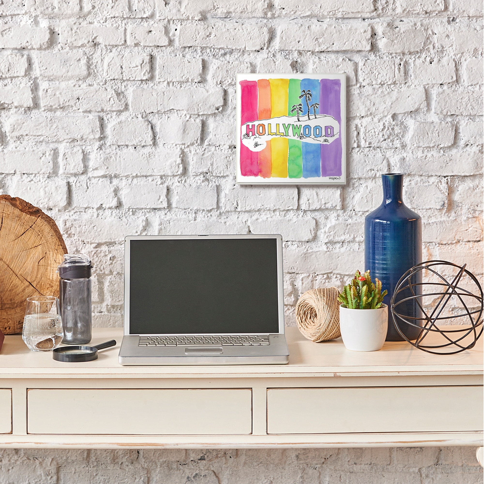Stupell Industries Vibrant Hollywood Hills Watercolor Rainbow Text Wall Plaque by Mark Higden