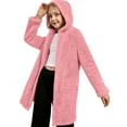 thumbnail image 4 of Girls Fleece Jacket with Pockets Fuzzy Plush Hooded Sweater Cardigans Long Sleeve Casual Warm Winter Coat (7 Years, Pink), 4 of 7