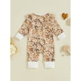 thumbnail image 6 of Aojekbee Baby Girl Jumpsuit Ruffle Long Sleeve Round Neck Floral Print Romper Infant Spring Fall Outfit, 6 of 10