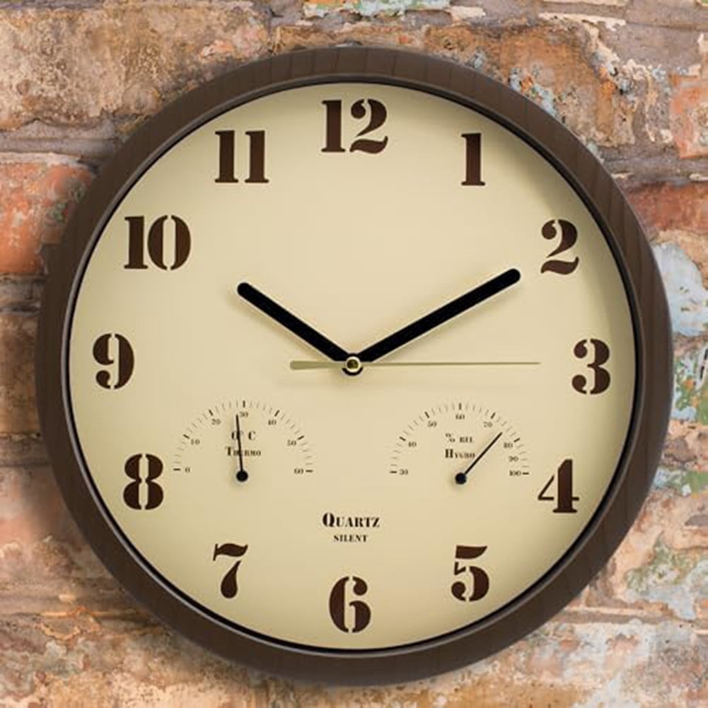RANME Small Outdoor Clocks For Patio With Thermometer & Hygrometer Indoor Outdoor Use
