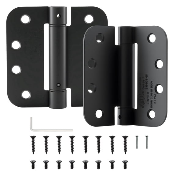 WellMade 4 in. Self-Closing Spring Hinge, Matte Black Steel Adjustable Door Hinge with Screws and Tools, UL Certified, 2 pack