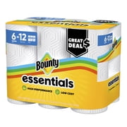 Bounty Essentials Paper Towels Select-A-Size 6 Double Rolls, White, 108 Sheets Per Roll