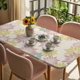 thumbnail image 3 of Geometric Flower Table Cloths for 5 Foot Rectangle Tables, Vintage Country Floral Pink Green on Linen Patio Waterproof Elastic Fitted Tablecloths, Washable Rectangular Table Cover for Camping, 3 of 8