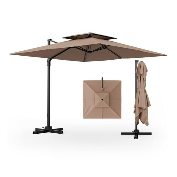 FASCK 9.5FT Cantilever Patio Umbrella with 360° Rotation & Double Top, Offset Outdoor Umbrella for Garden