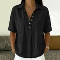 thumbnail image 7 of Fgvctg Cotton Linen Polo Shirt Half Button Placket Loose Fit Tops 3/4 Sleeve Blouse Casual Dressy Tops Basic Tops Gauze Tees Button Down Shirts Casual Tops Trendy Travel Tops Loose Fit Black XL, 7 of 7