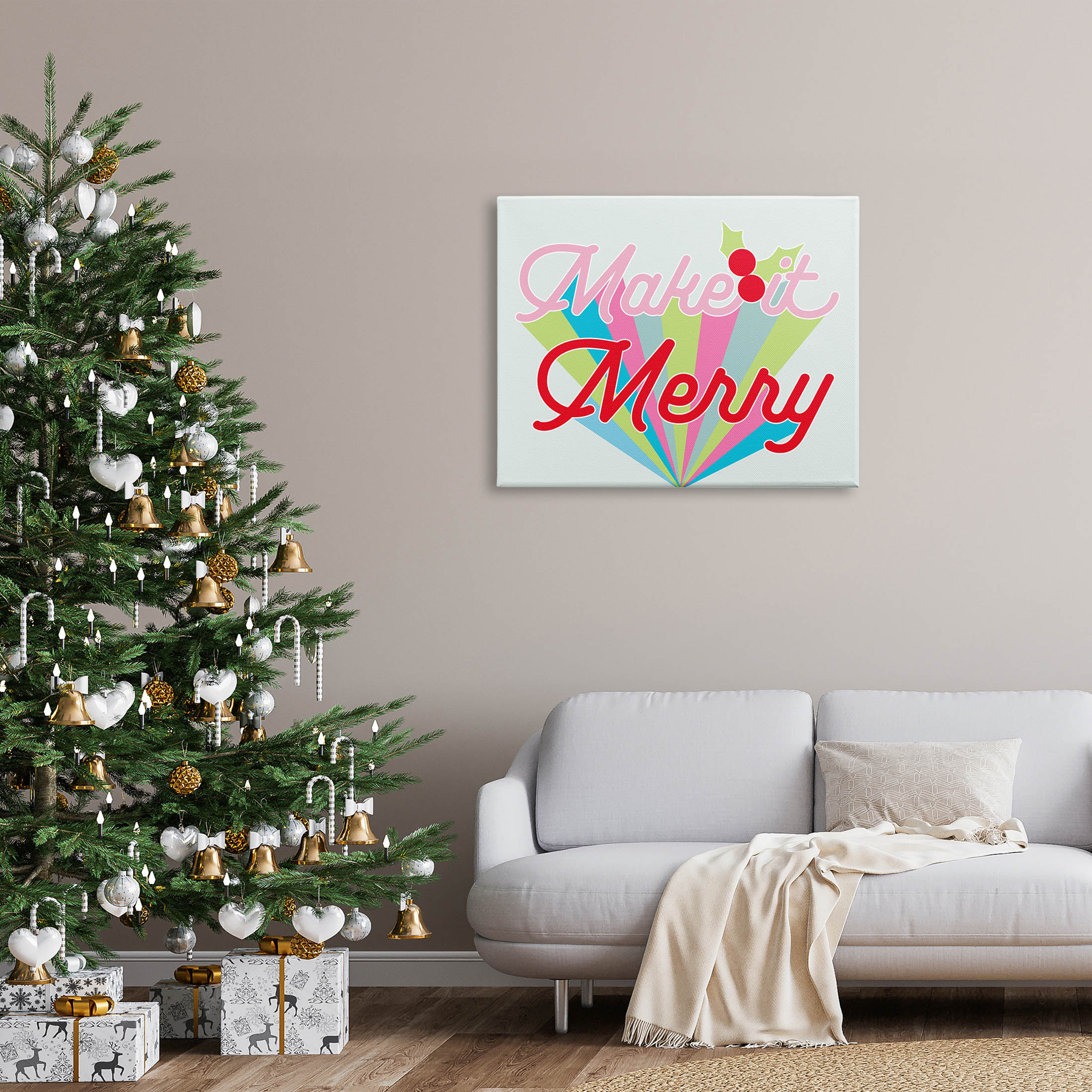 Make It Merry Bold Christmas Stripes Holiday Graphic Art Gallery Wrapped Canvas Print Wall Art