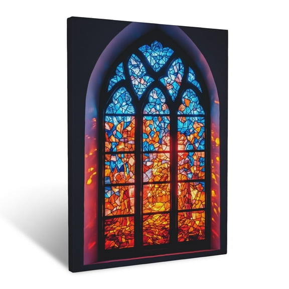 CozyNet A Vibrant Stained Glass Window Depicting The Nativity, Glowing Softly With Divine Light Wall Art Prints With Frame Canvas Perfect for Living Room & Bedroom, Ready to Hang, Wall Decor 12"x16"