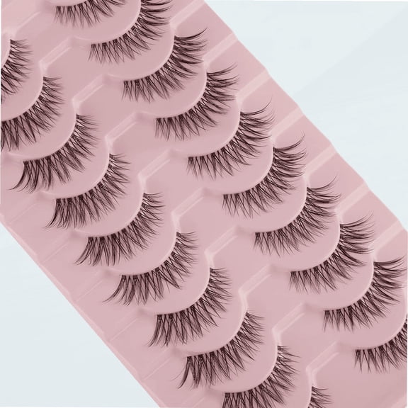 False Eyelashes Natural Lahes Wispy Russian Strip Lashes Clear band 15MM Cat Eye Lashes for Small Eyes 10 Pairs Pack