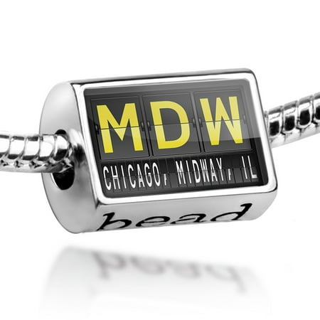 Bead MDW Airport Code for Chicago, Midway, IL Charm Fits All European (Best Food Midway Airport)