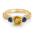 thumbnail image 2 of Gem Stone King 18K Yellow Gold Plated Silver Yellow Citrine Blue Created Sapphire and White Moissanite Engagement Ring for Women (1.88 Cttw, Gemstone November Birthstone, Round 7MM and 4MM, Size 7), 2 of 3