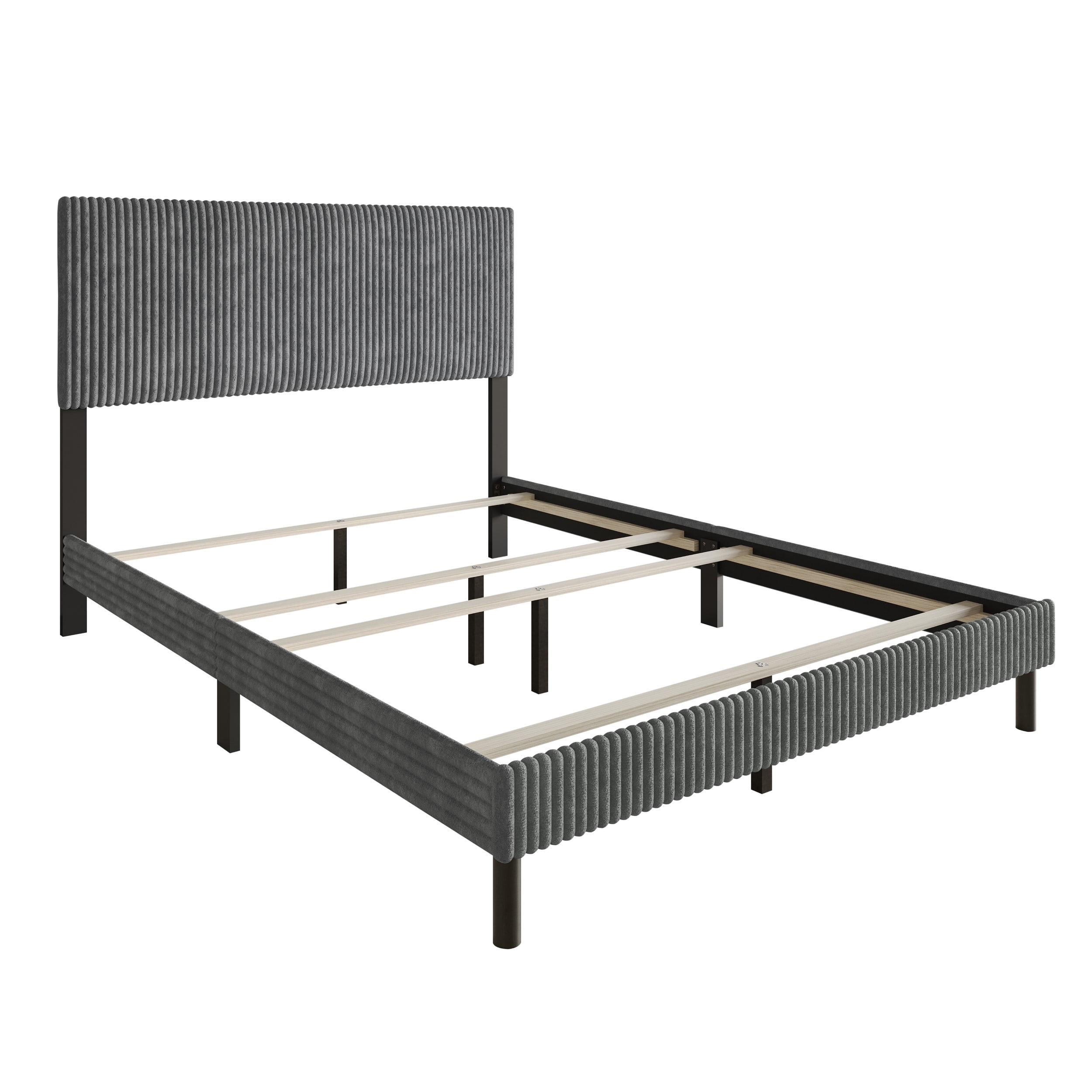 Home Design Osceola Queen Luxurious Corduroy Upholstered Panel Bed Framefor Adult, Gray, Easy Assembly, Box Spring Required (Sold Separately)