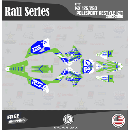 Kalair GFX Graphics Kit for Kawasaki KX250 POLISPORT RESTYLE (2003-2008) Rail Series Kalair GFX Graphics Kit for Kawasaki KX250 POLISPORT RESTYLE (2003-2008) Rail Series