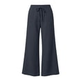 thumbnail image 6 of Women's Cotton Linen Wide Leg Pants High Waist Drawstring Loose Flowy Pants with Pockets Lightweight Summer Beach Pants with Pocket Dark Gray, 6 of 9