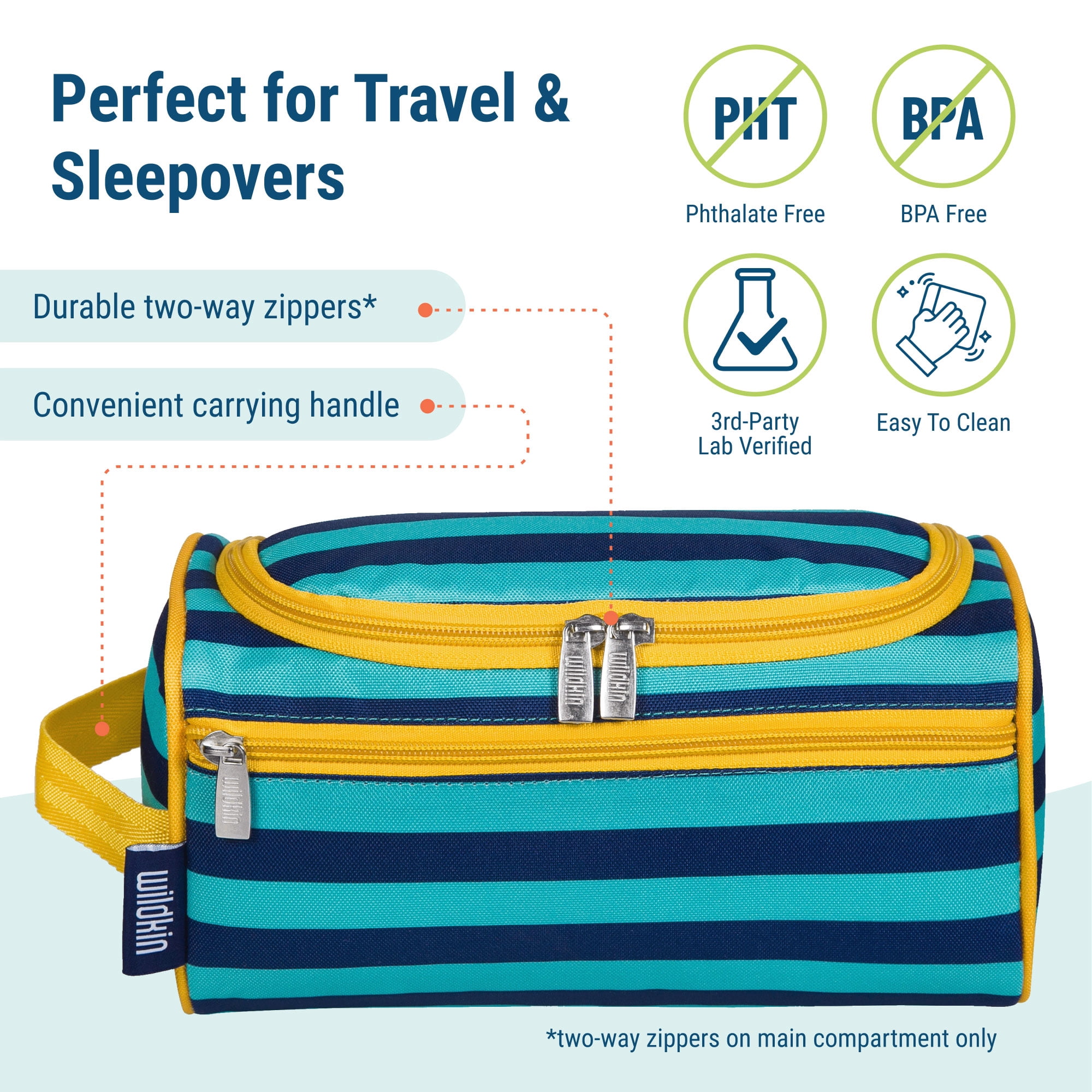 Wildkin Kids Travel Toiletry Bag (Blue Stripes)