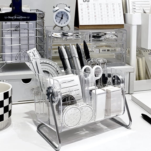 Rotating Remote Control Organizer Stand With 6 Compartments for TV Remotes Desk and Table Storage