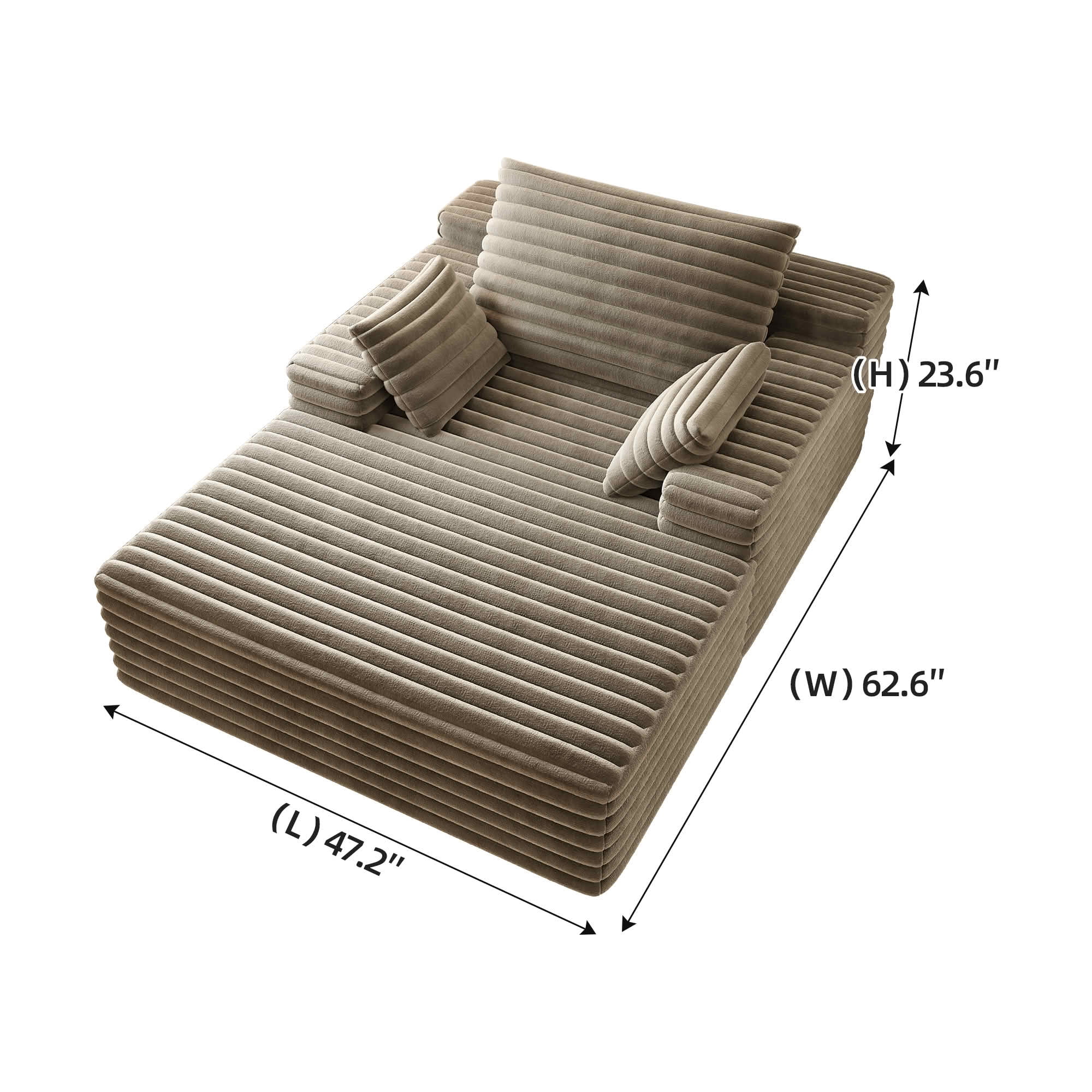 MAYEERTY Oversized Corduroy Chaise Lounge, 600lbs Capacity Indoor Lounge Chair, Ergonomic Accent Chair with Pillows for Living Room Bedroom, No Assembly Required