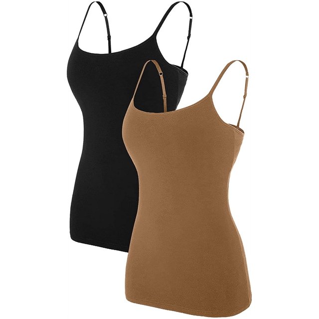 Cami Correa de espagueti ajustable para mujer construida en sujetador camisetas sin mangas 2 Pack Size T 2XL