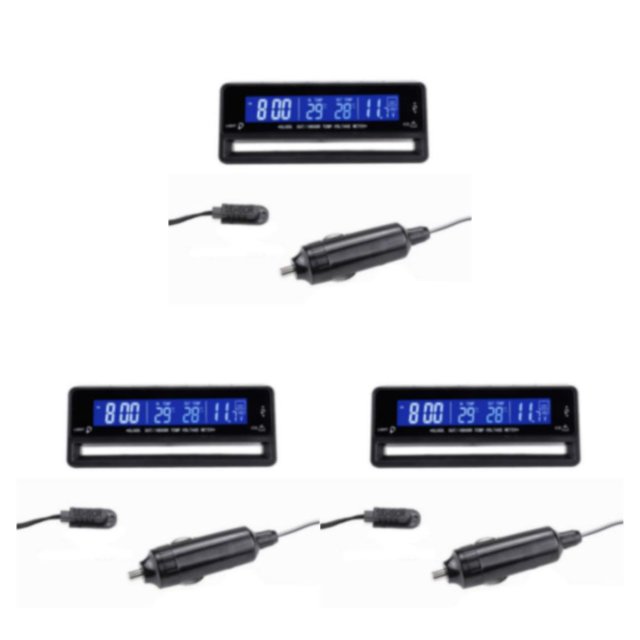 sweethay Reloj Digital 3 en 1 para coche, medidor de voltaje de temperatura, retroiluminación LED portátil para interiores y exteriores, Type1