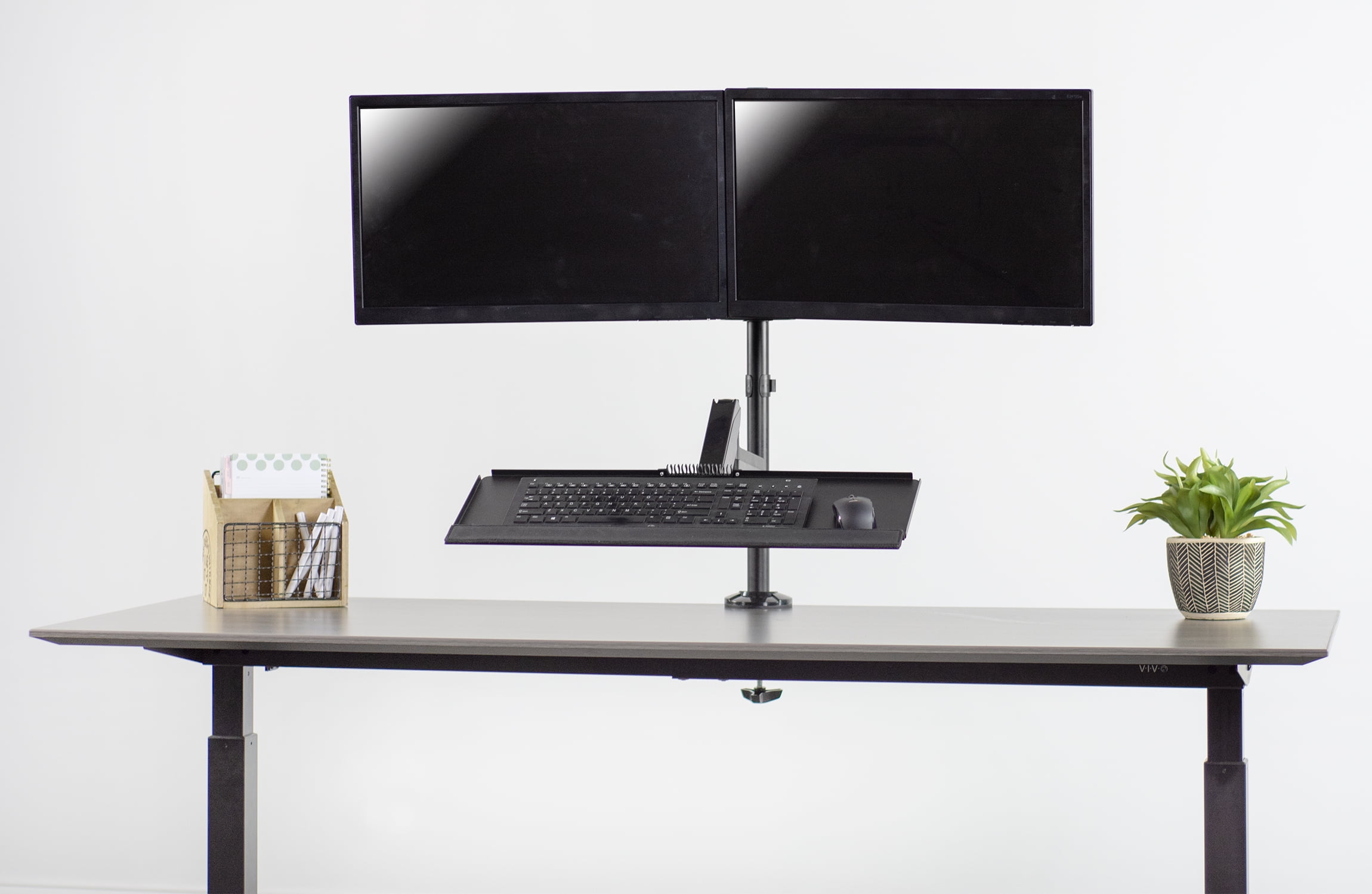 VIVO Black Dual Monitor Sit-Stand Desk Mount | Holds 2 Screens 17" to 32"