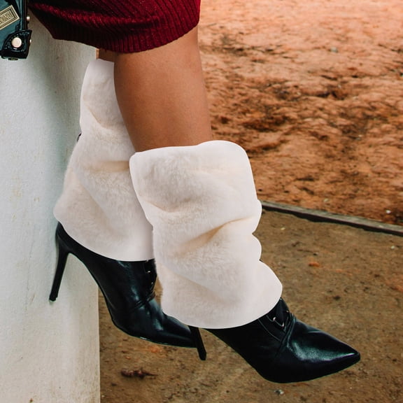 PENIKOKO 1 Pair White Plush Leg Warmers Thick Soft Warm Winter Stockings for Women and Girls