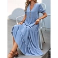 thumbnail image 6 of Womens Summer Casual Dresses Ruffle Short Sleeve V Neck Button Down Boho Beach A Line Flowy Tiered Dress Blue S, 6 of 8