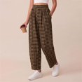 thumbnail image 7 of Women's Plaid High Waist Wide Leg Cropped Pants, Loose Relaxed Fit Barrel Trousers with Side Pockets, for Spring Summer Daily Wear, Travel or Casual Outfits Coffee L, 7 of 7