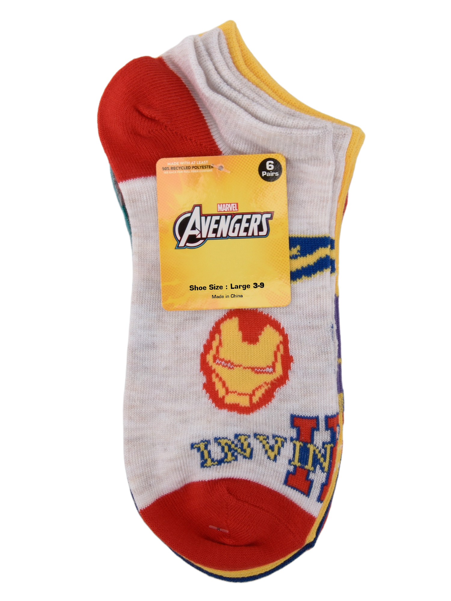 Avengers No Show Socks, 6-Pack, Sizes L Boys