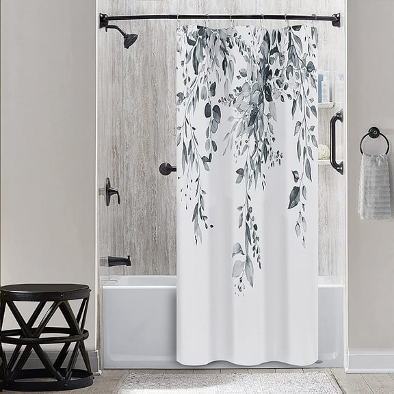 Small Stall Black Floral Shower Curtain for Bathroom Black and White Eucalyptus Shower Curtain Watercolor Black Leaves Shower Curtain Nature Botanical Narrow Bathroom Set Mens Bath Decor 36x72