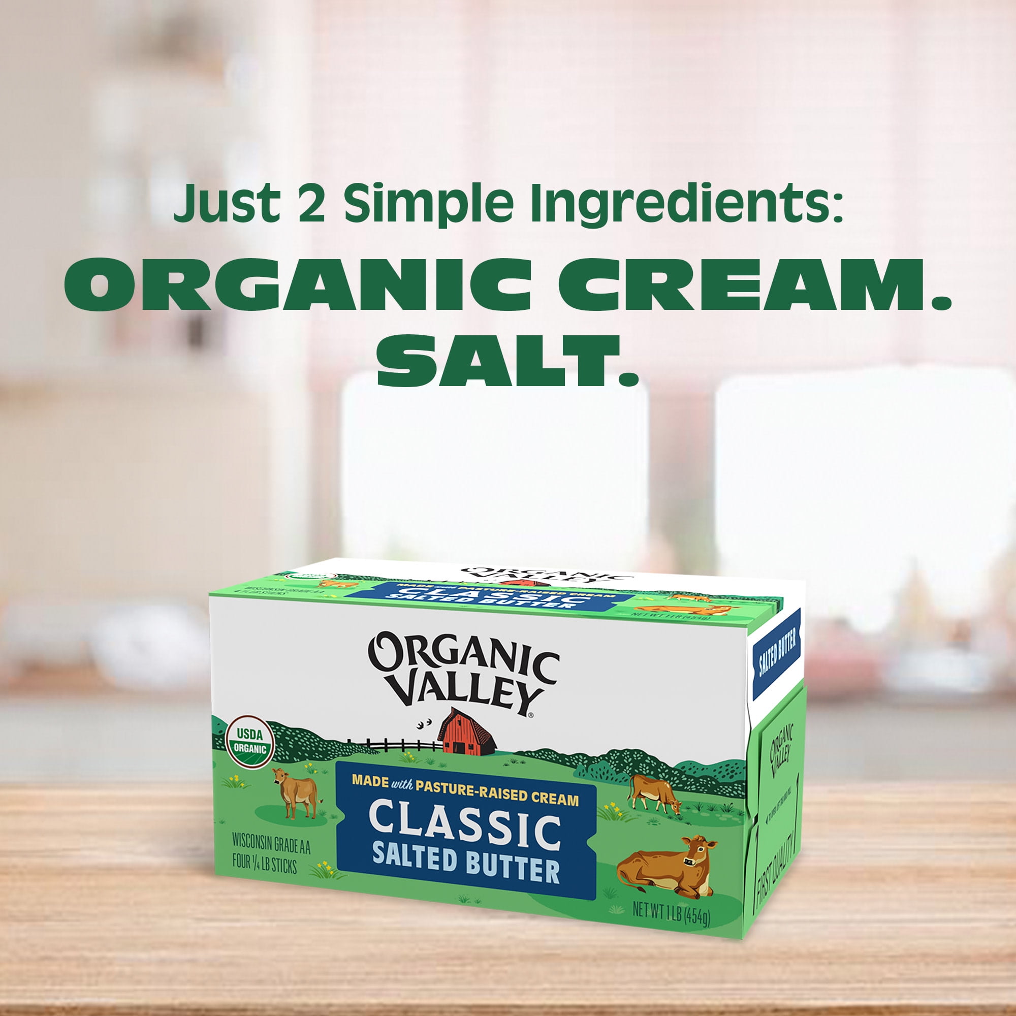 Organic Valley Salted Organic Butter, 16 oz Box, 4 Sticks