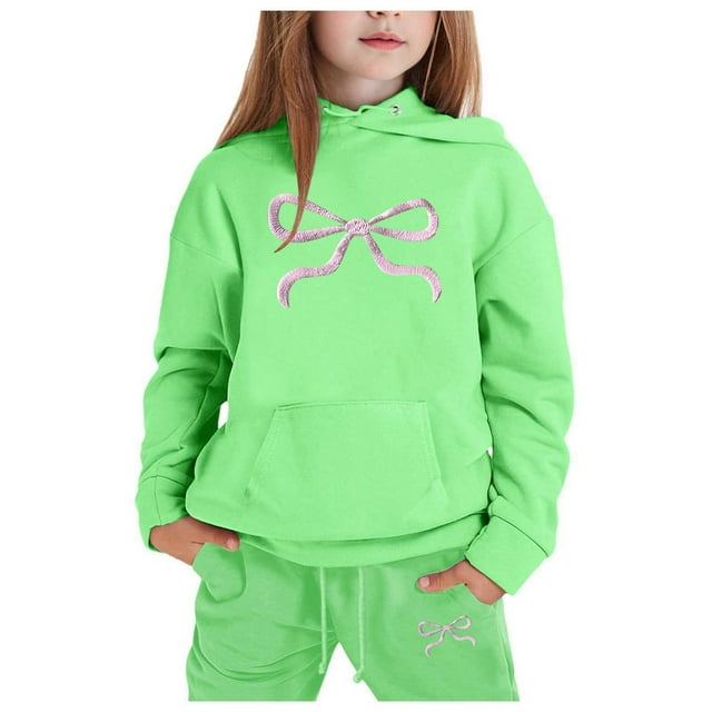 Hfolob Girls Outfit Hoodie Set With Bow Print