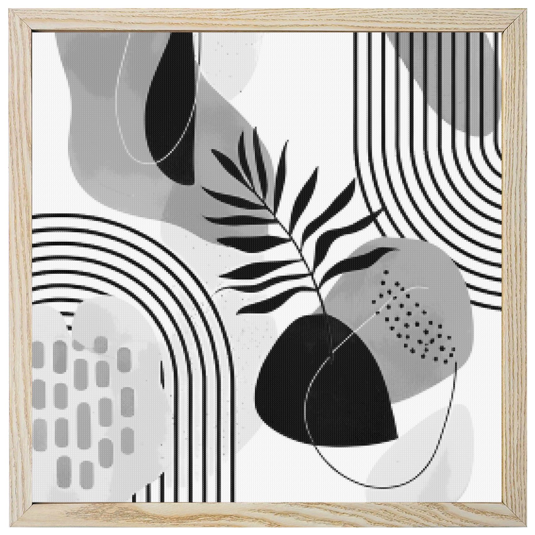 Diamond Painting Kits Boho Abstract Mid Century 5D Diamond Painting Dots Gem Craft Framed Canvas Grey Modern Geometric Leaf Full Drill Diamond Art Paintings for Living Room Wall Decor 12x12 Inch