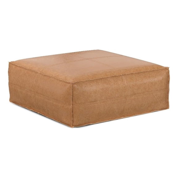 Pemberly Row Boho Square Pouf in Distressed Brown Vegan Faux Leather