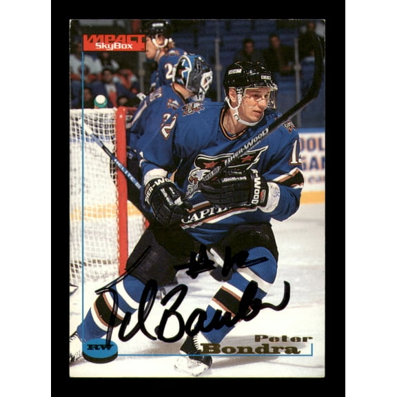 Peter Bondra Autographed 1996-97 Skybox Impact Card #136 Washington Capitals SKU #248081