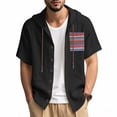 thumbnail image 2 of Taqqpue Linen Shirts for Men Casual Solid Color Shorts Sleeve Button Shirts Summer Cotton Hoodie Beach Blouse Top with Hood, 2 of 9
