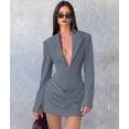 thumbnail image 6 of Women'S Knit Bodycon Dress Long Sleeve V Neck Bodycon Sheath Dress Elegant Party Mini Dress Blue S, 6 of 9