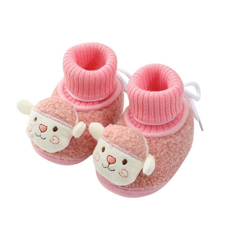 

Quealent Booties Snow Boots Girl Baby Shoes Elastic Band Cotton Sole Stripes Plush Lining Boots Prewalker Pink 9 Months