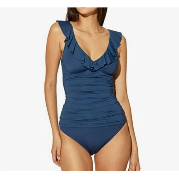 Bleu Rod Beattie NAVY Rufflicious Surplice Tankini Swim Top, US 12