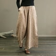 thumbnail image 4 of FUNUONY Lightweight Wide Leg Cropped Pants for Women High Waisted Loose Casual Lounge Travel Work Sweatpants Summer Retro Cotton and Linen Striped Loose Straight Leg Cropped Pants Beige L, 4 of 6