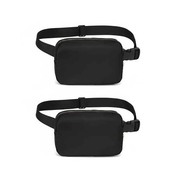2 Pcs Fanny Packs for Women Men, Mini Belt Bag with Adjustable Strap, Small Nylon Crossbody Bag, Black