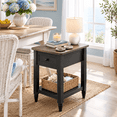 Narrow Side Table with Charging Station, Black + Cracked Oak, 1 Pack ...