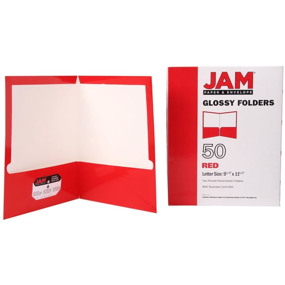 JAM Paper Glossy Two Pocket Folders, Red, 50 per Pack