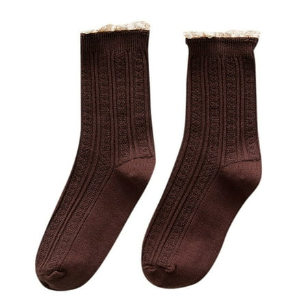 

YUEHAO Socks Women s Casual Lace Socks Knit Socks High Ankle Warm Socks Coffee