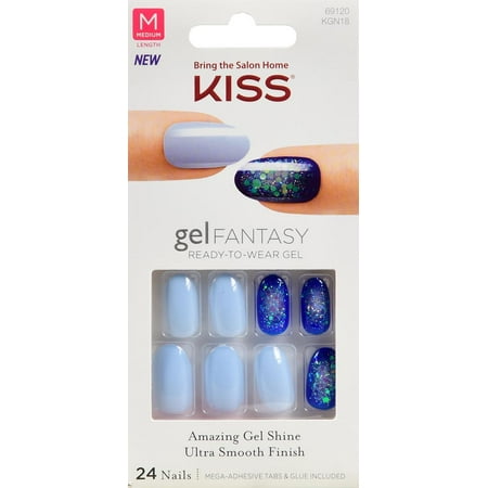 KISS Gel Fantasy Ready-To-Wear Gel Artificial Nail Kit, KGN18, 24 Nails