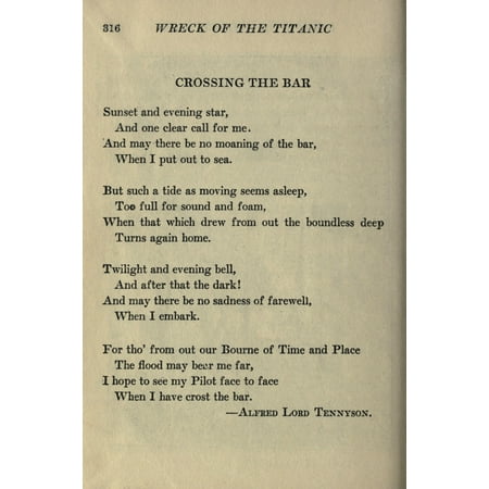 Bar 1912 Tennyson Alfred Lord Wreck & Sinking of the Titanic 1912 Crossing the Bar Canvas Art - (18 x 24) ()