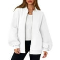 thumbnail image 3 of Mohiass Oversized Zip Up Sweatshirt Women Fleece Zip Up Bomber Jacket Casual Athletic Y2k Sweat Jackets with Pockets White 3XL, 3 of 6